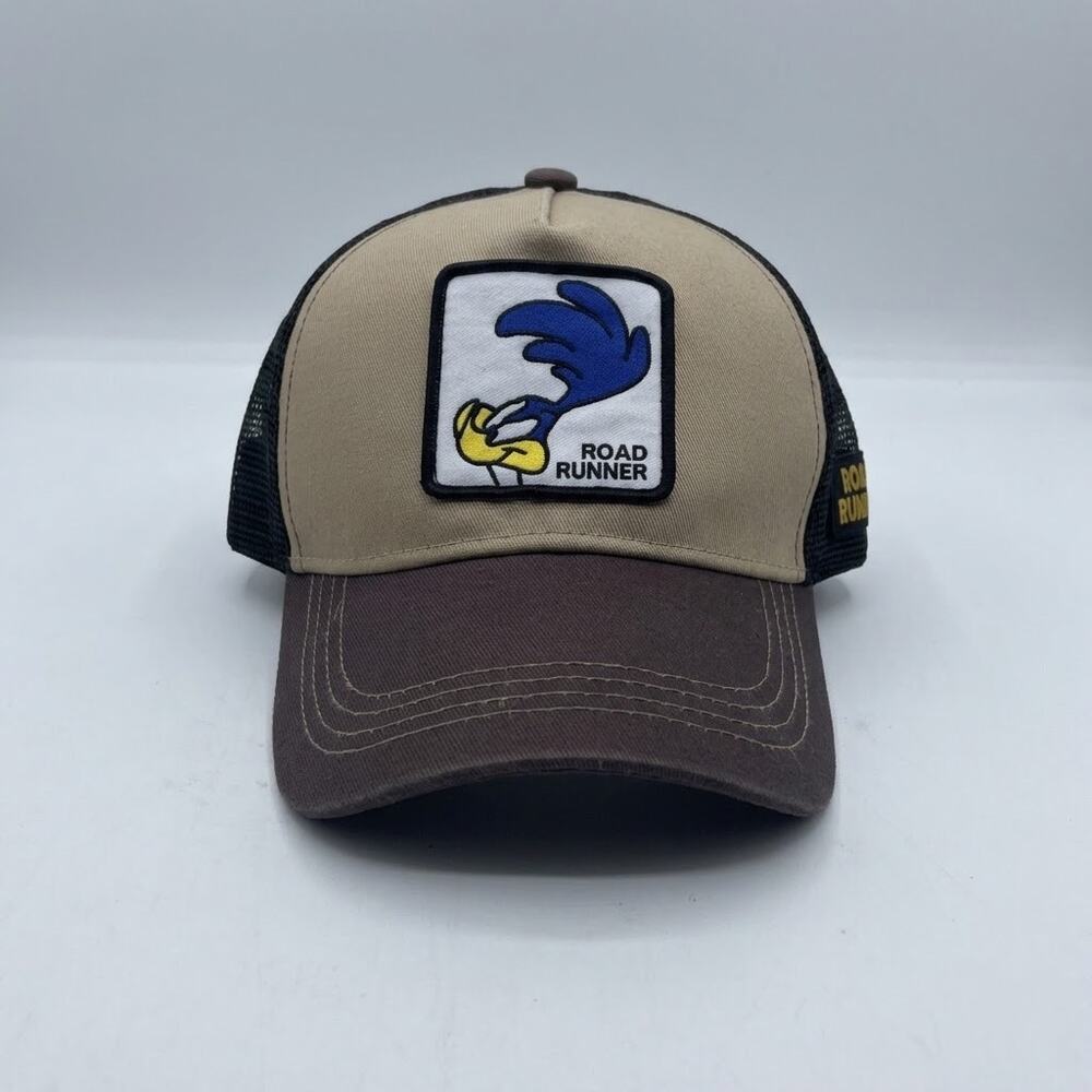 Road Runner Patch Mesh Trucker Hat Tan Brown Snapback Cap Unisex OSFM